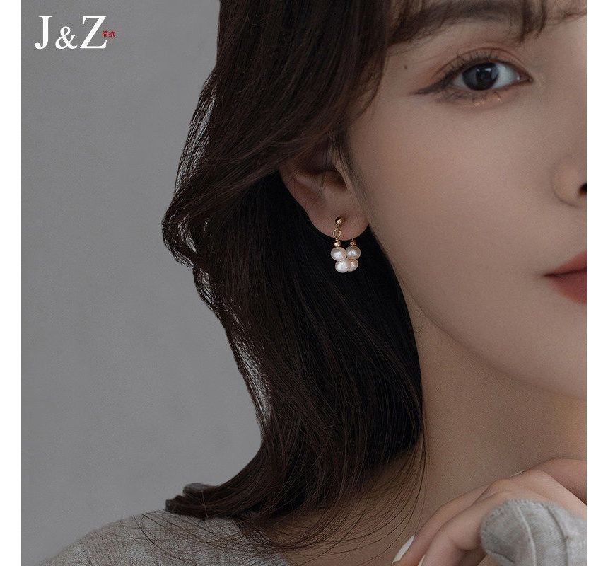 Pearl Alloy Faux Chain Hoop Earring