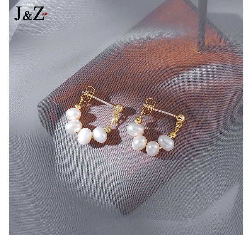 Pearl Alloy Faux Chain Hoop Earring