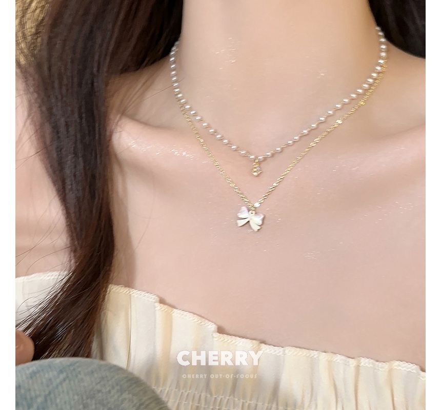 Layered Pearl Faux Necklace