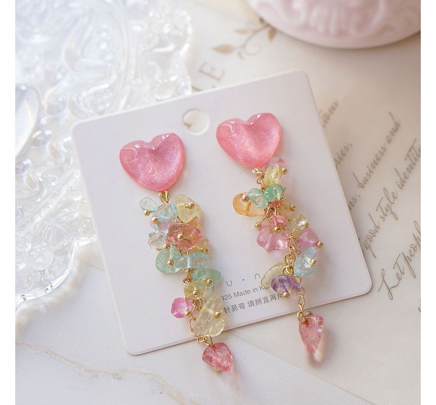 Earring Heart Acrylic Floral Dangle