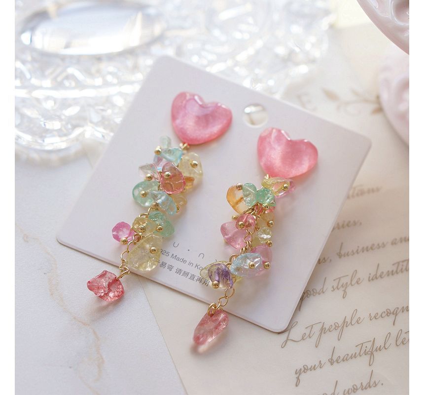 Earring Heart Acrylic Floral Dangle
