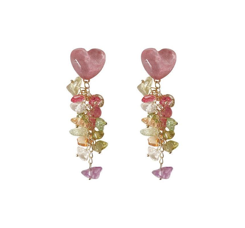 Earring Heart Acrylic Floral Dangle