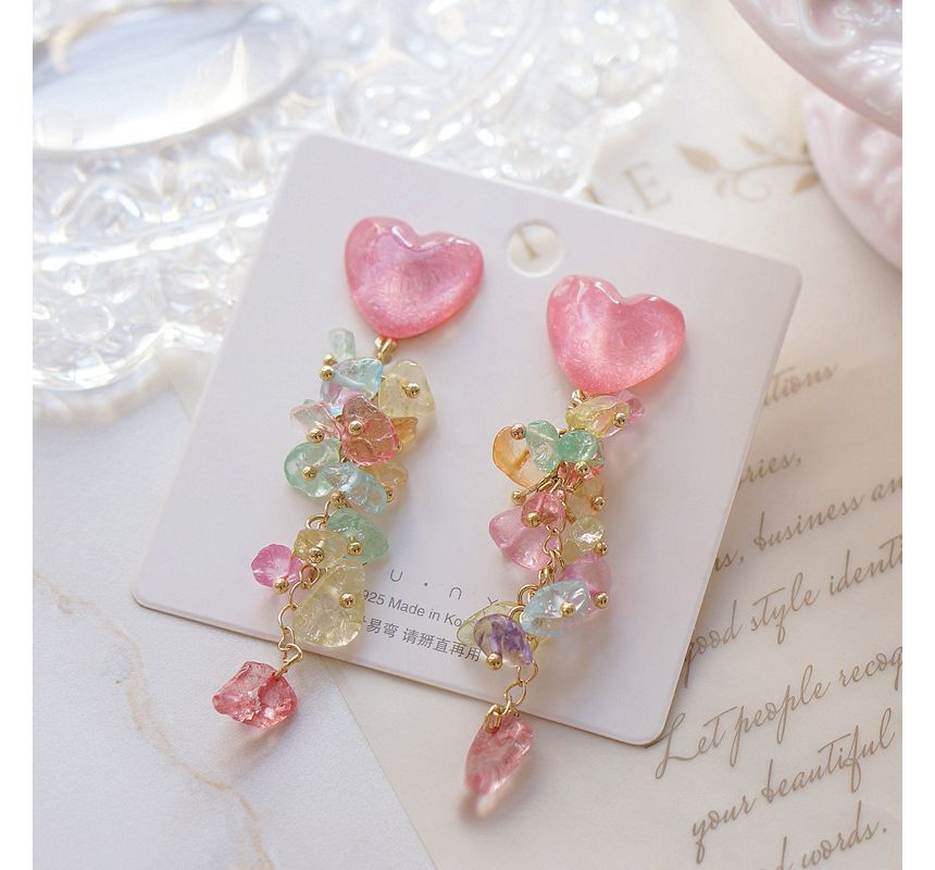 Earring Heart Acrylic Floral Dangle