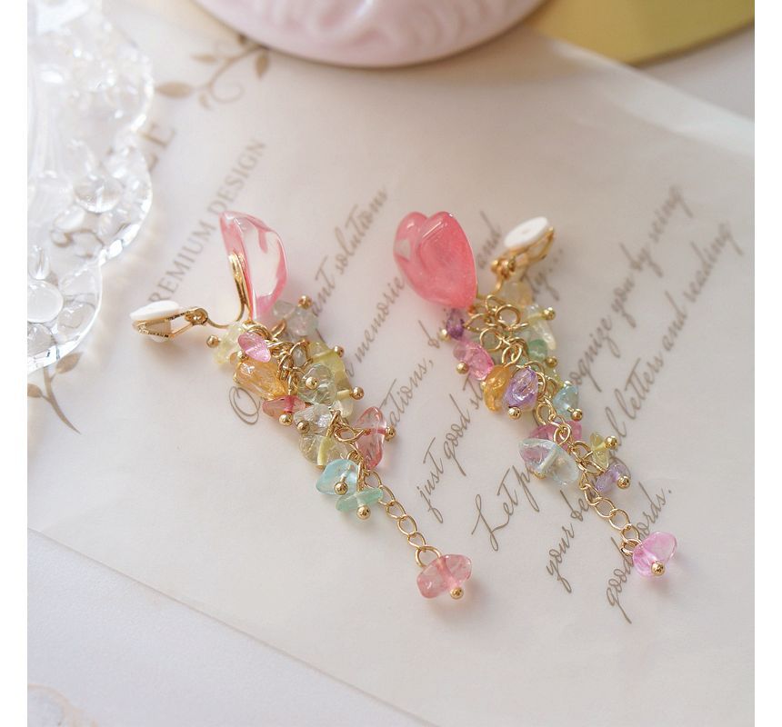 Earring Heart Acrylic Floral Dangle