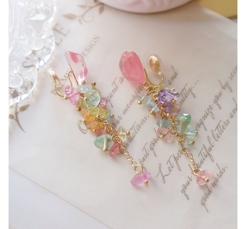 Earring Heart Acrylic Floral Dangle