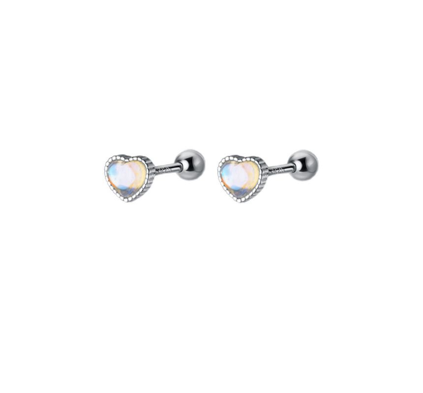 Silver Barbell Earring Heart Moonstone Sterling