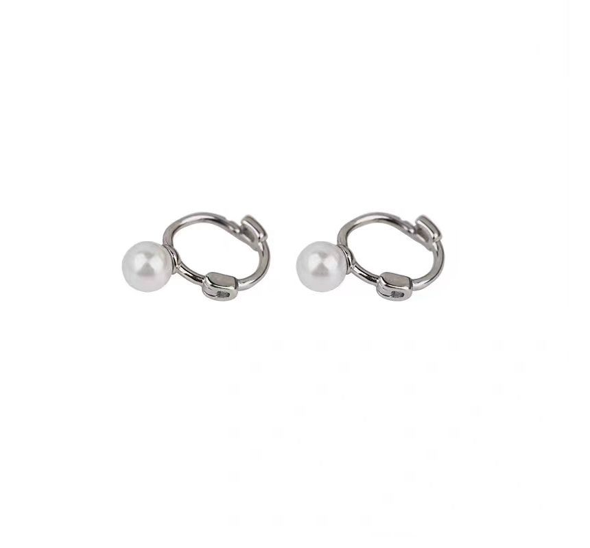 Earring Silver Pearl Sterling Faux Huggie