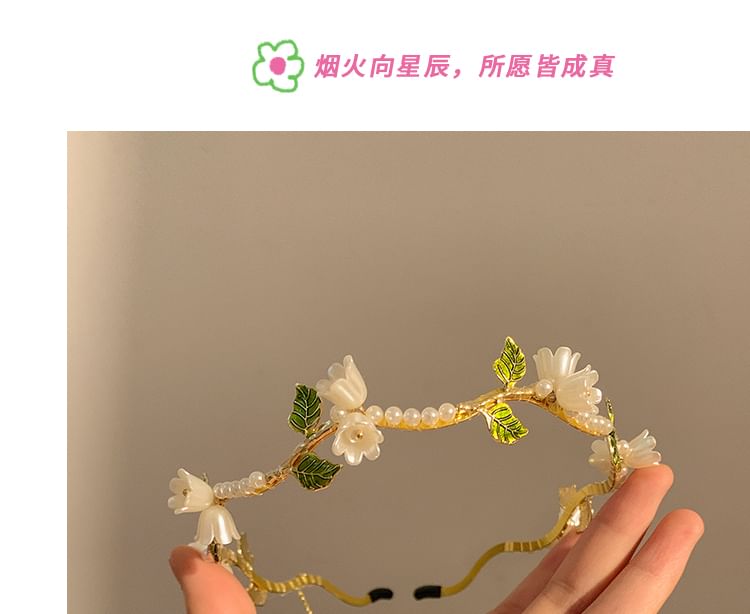 Faux Pearl Headband Floral