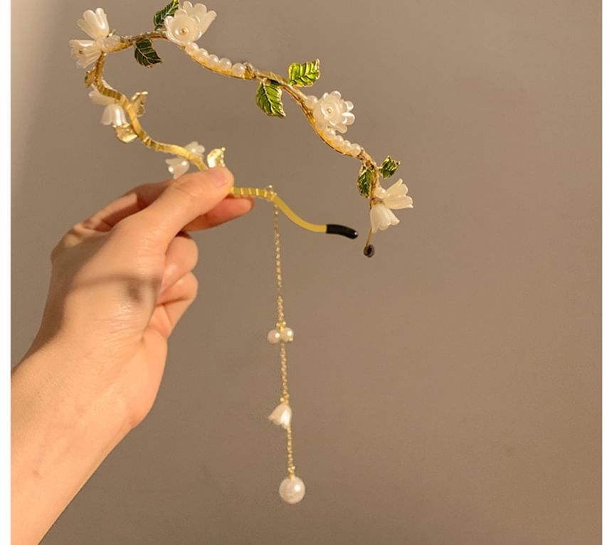 Faux Pearl Headband Floral