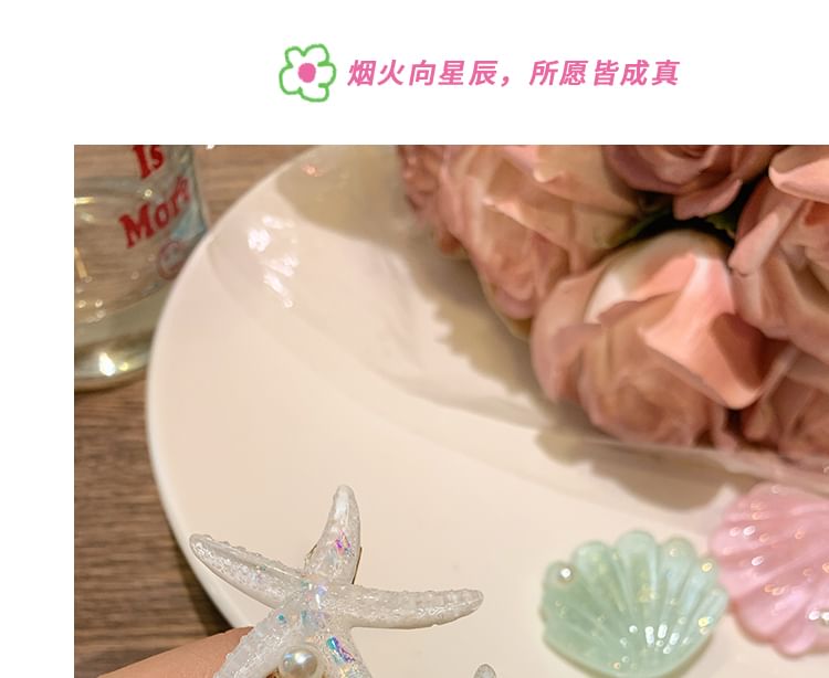 Faux Hair Shell Clip Pearl Starfish / Resin