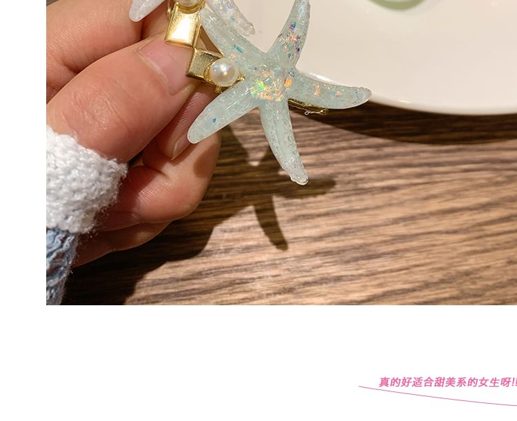 Faux Hair Shell Clip Pearl Starfish / Resin