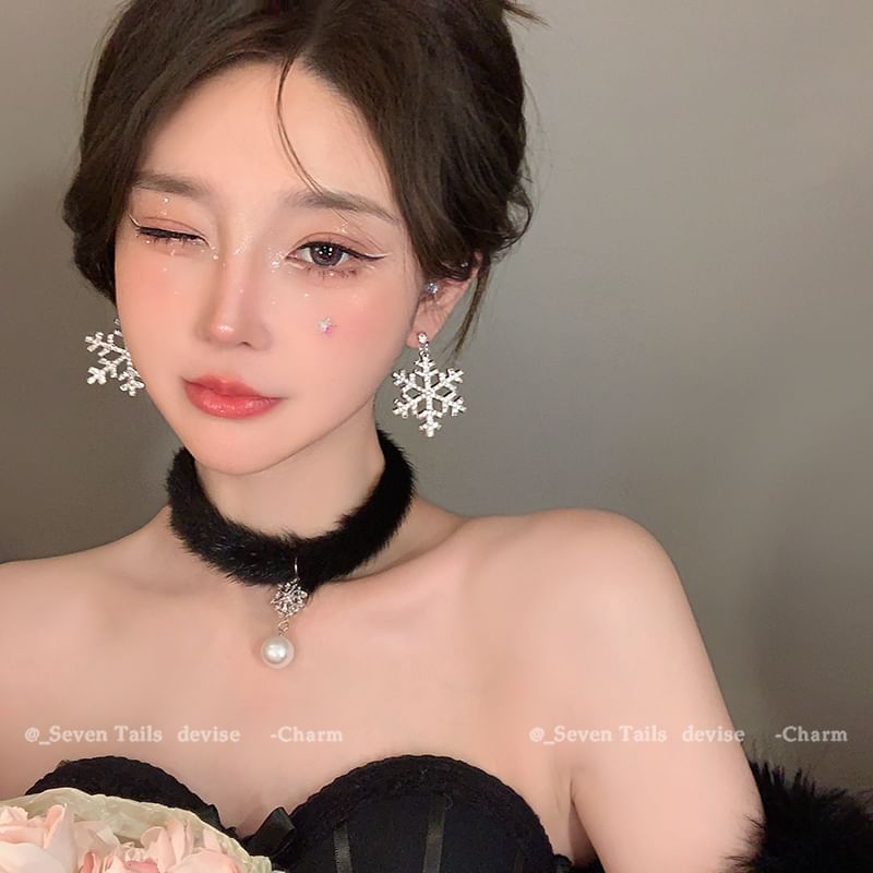 Chandelier Drop Christmas Earring Bracelet Set Choker Tree Snowflake Fluffy /
