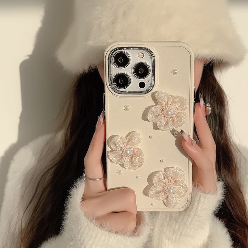 Floral Phone Case Faux Pearl