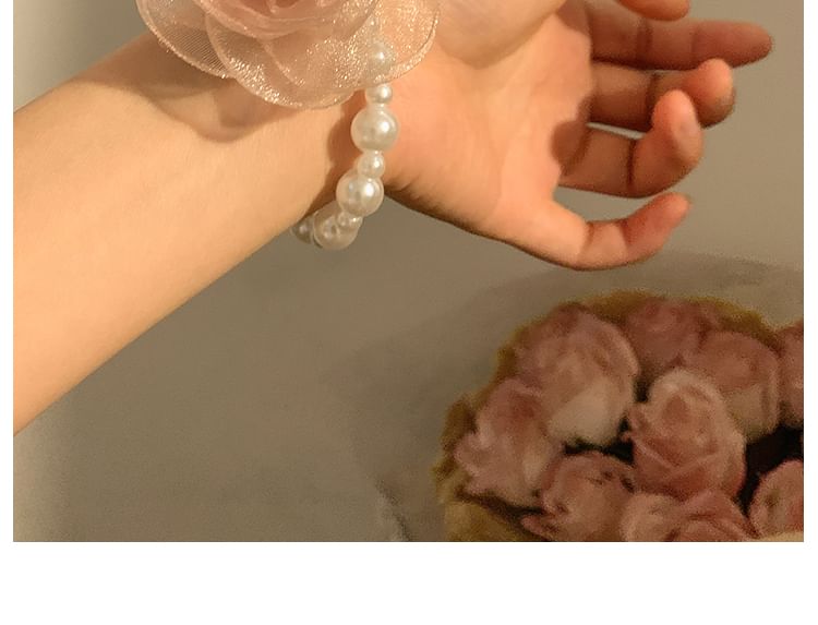 Clip Faux Scrunchie Pearl Hair Designs) Rose / Mesh Tie (Various Clamp