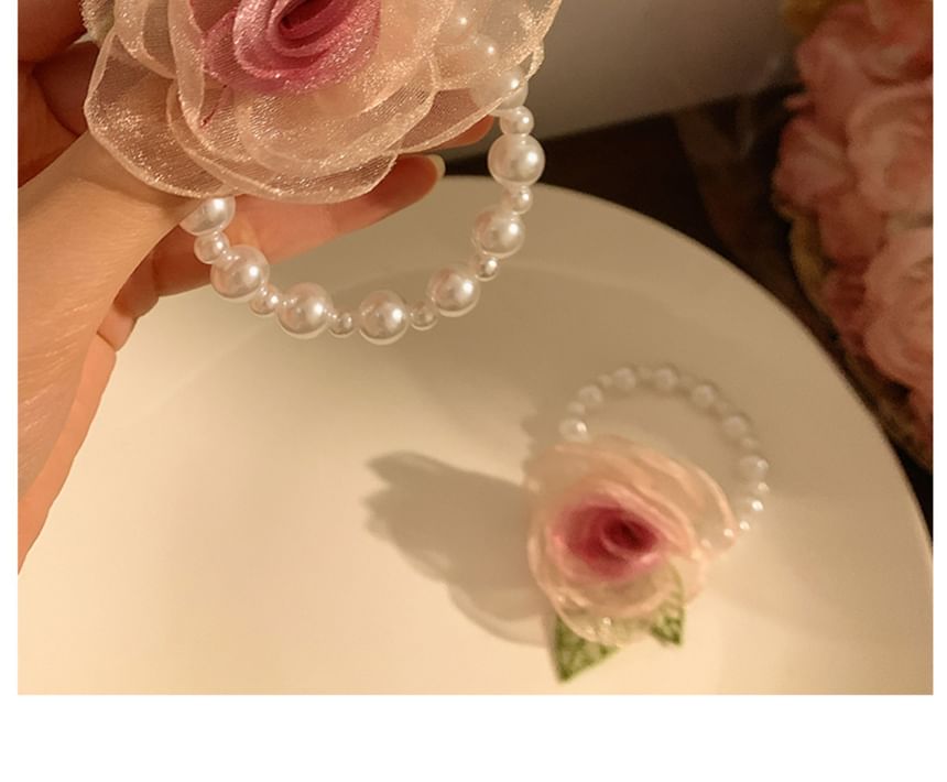 Clip Faux Scrunchie Pearl Hair Designs) Rose / Mesh Tie (Various Clamp