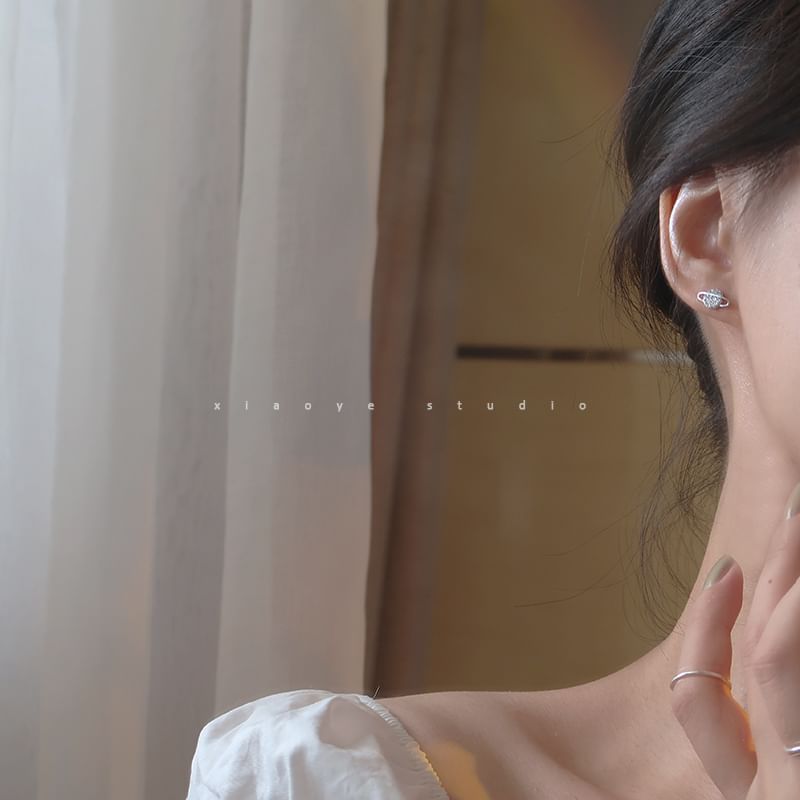 Earring Rhinestone Moon Sterling Silver Stud Asymmetrical