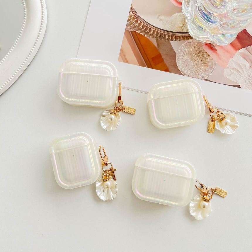 White Pearl Stripe With Skin / Earphone Case Charm Shell Texture Pro AirPods