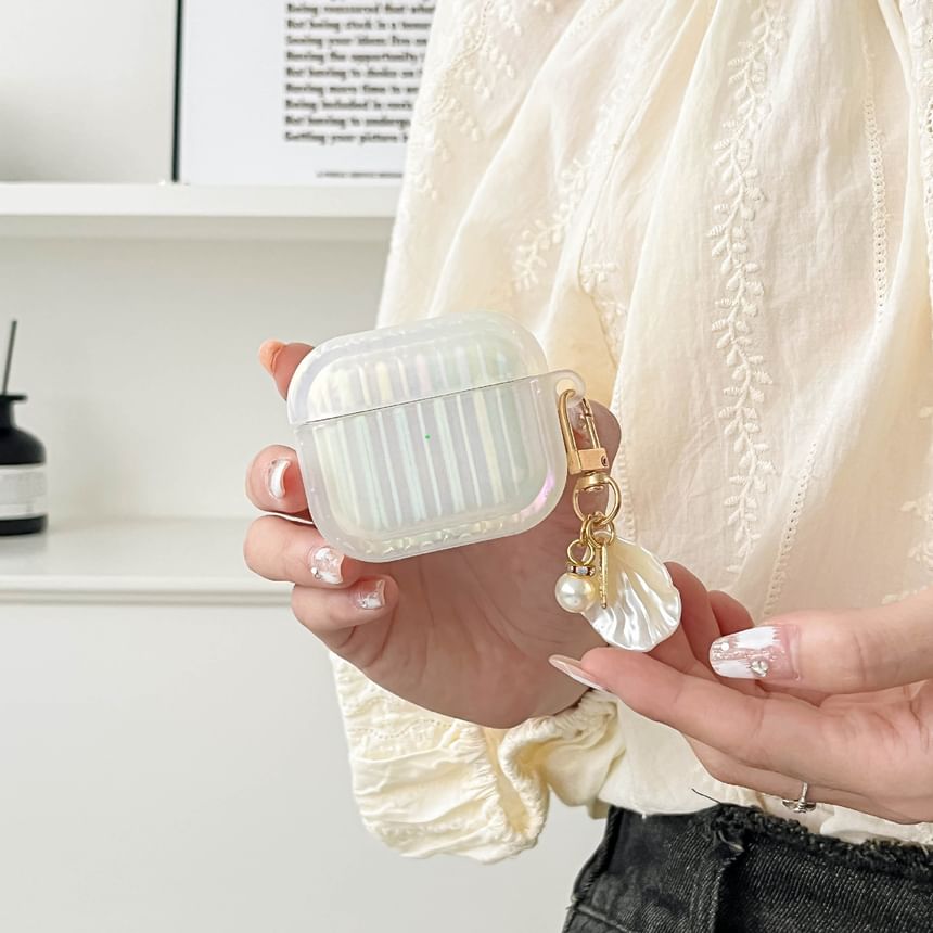 White Pearl Stripe With Skin / Earphone Case Charm Shell Texture Pro AirPods