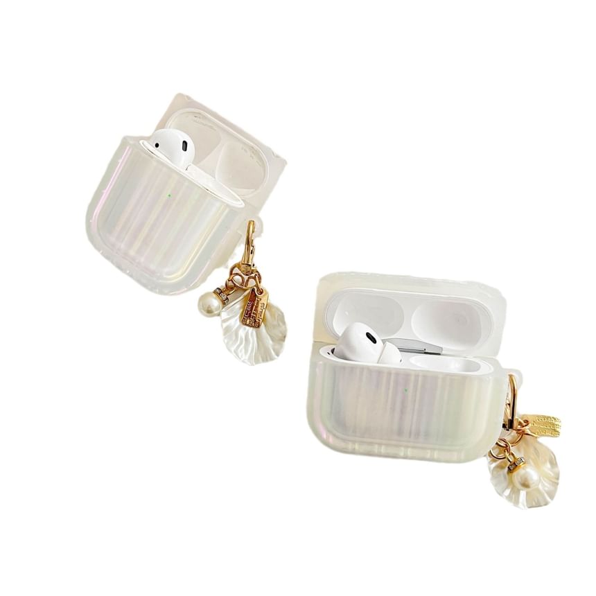 White Pearl Stripe With Skin / Earphone Case Charm Shell Texture Pro AirPods
