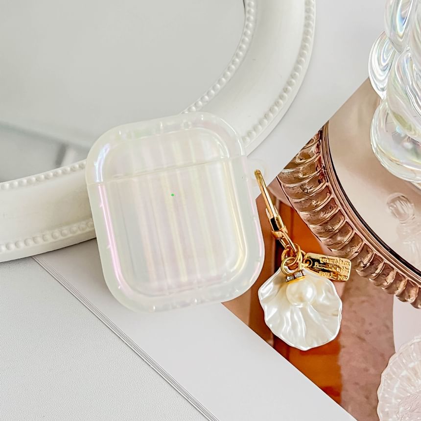 White Pearl Stripe With Skin / Earphone Case Charm Shell Texture Pro AirPods
