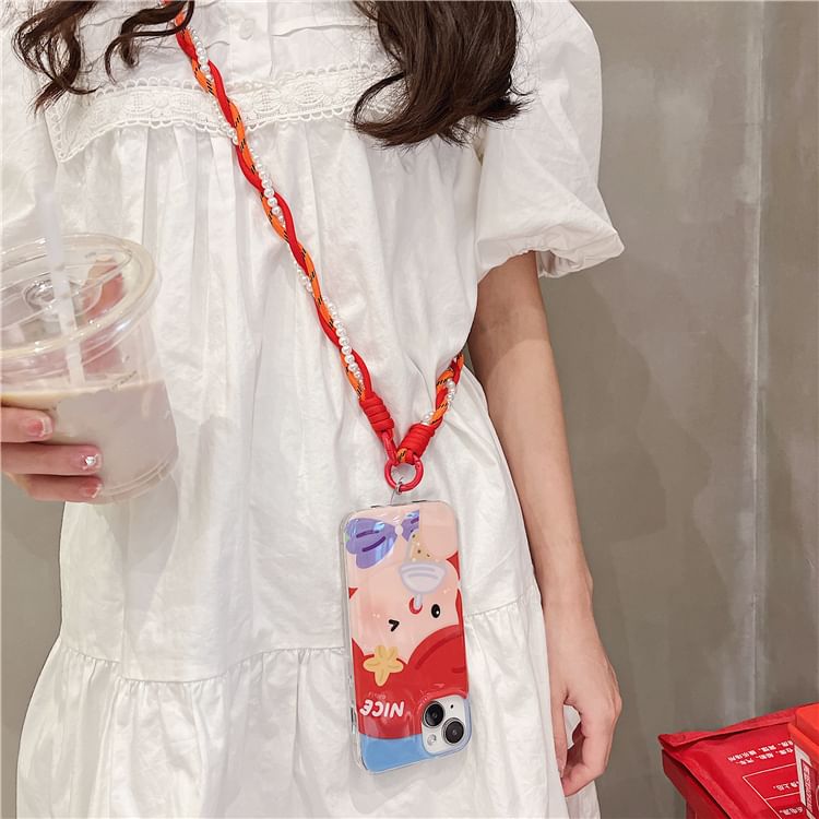 Braided Phone Lanyard Pearl Pad Faux with