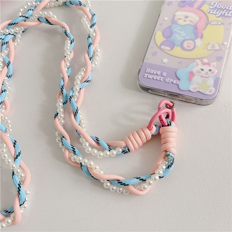 Braided Phone Lanyard Pearl Pad Faux with