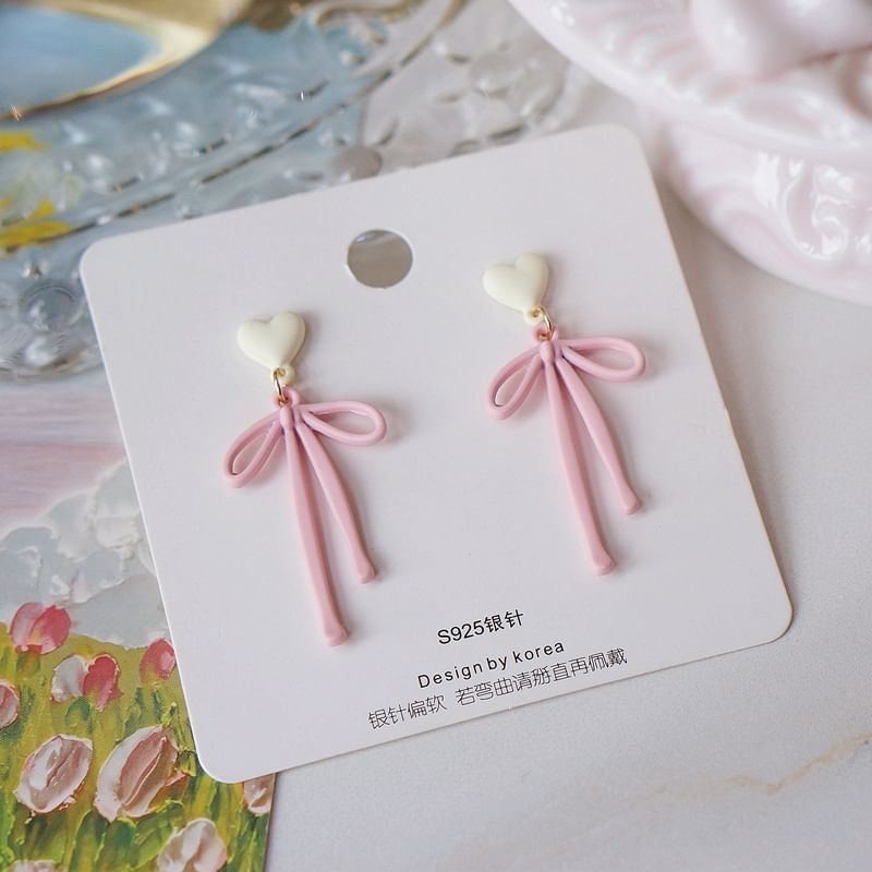 Drop Earring Heart Bow Alloy
