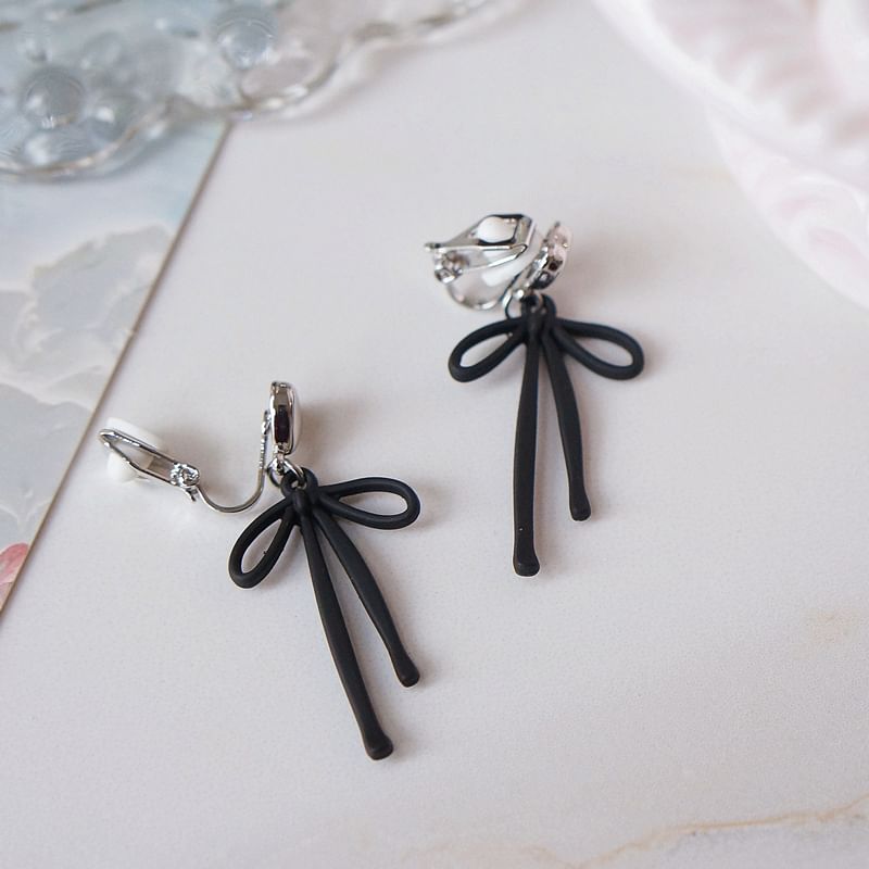 Drop Earring Heart Bow Alloy