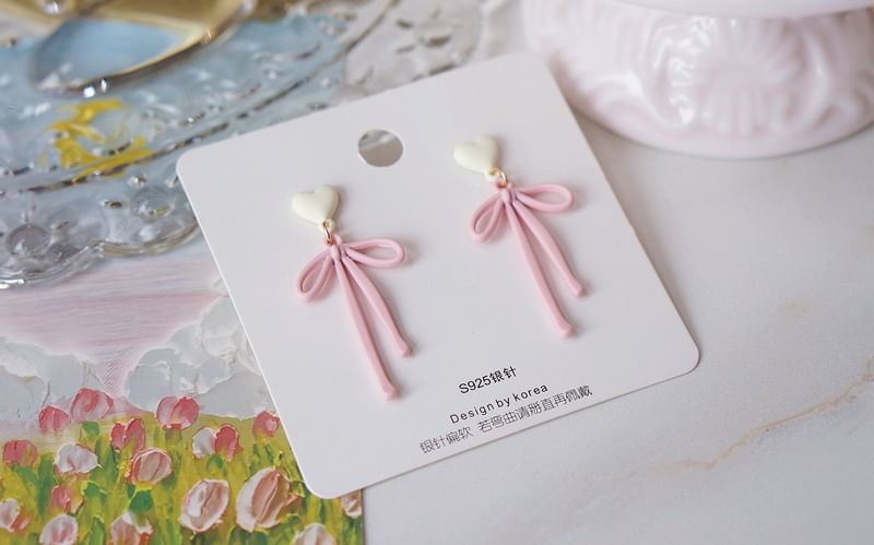 Drop Earring Heart Bow Alloy
