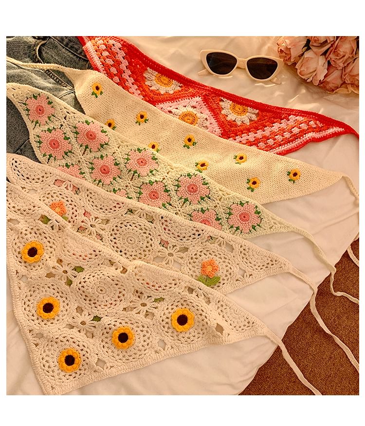 Crochet Lace Floral Scarf