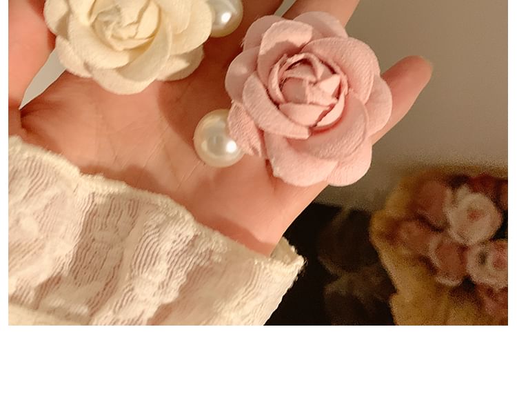 Floral Hair Clip Faux Fabric Pearl
