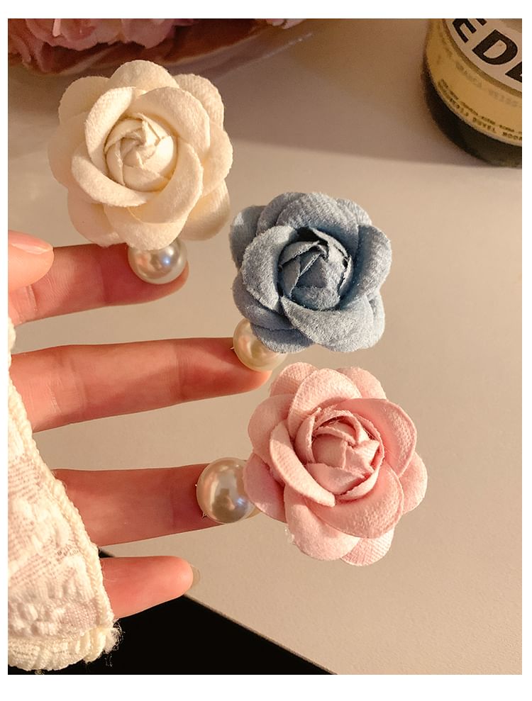 Floral Hair Clip Faux Fabric Pearl