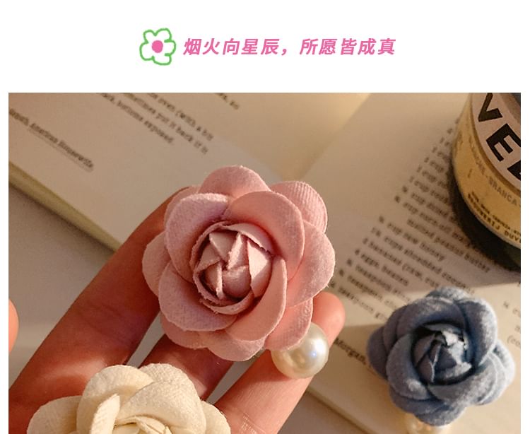 Floral Hair Clip Faux Fabric Pearl