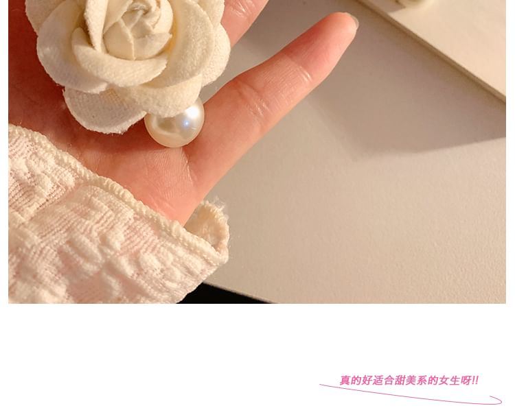 Floral Hair Clip Faux Fabric Pearl