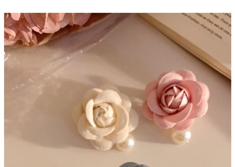 Floral Hair Clip Faux Fabric Pearl