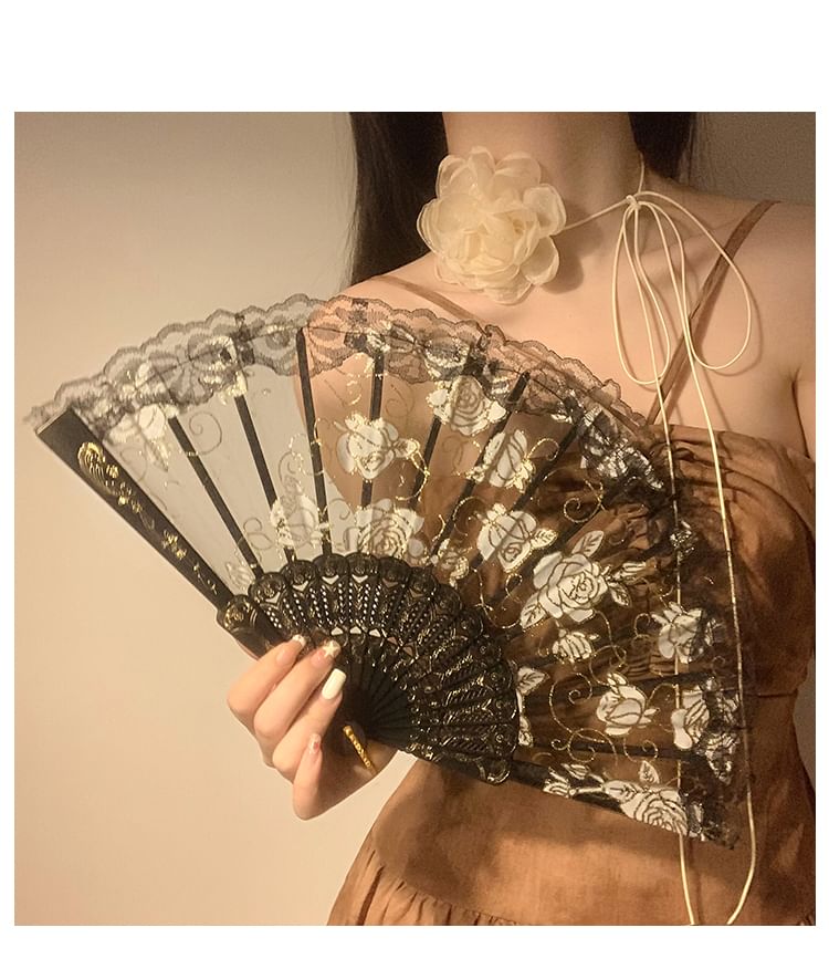 Foldable / Floral Designs) Set Choker (Various Hand Lace Fan