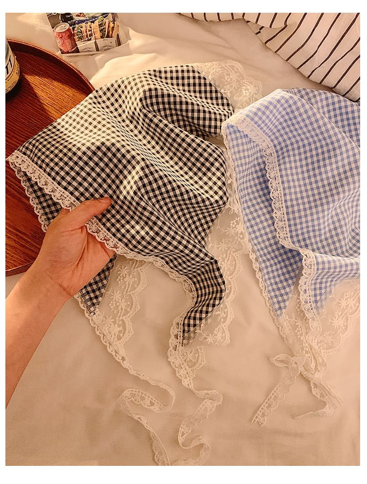 Head Trim Scarf Plaid (Various Triangle Lace Designs)