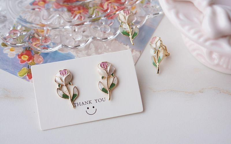 Stud Earring Alloy Floral