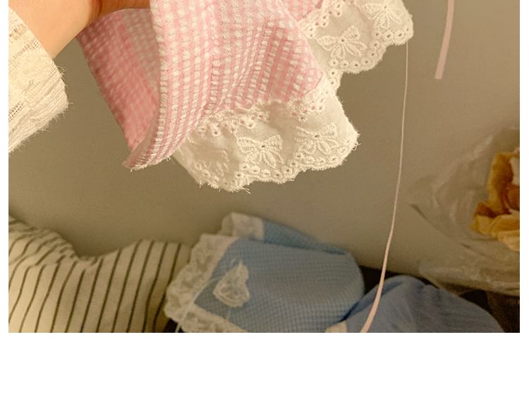 Plaid (Various Trim Designs) Lace Headband Bandana