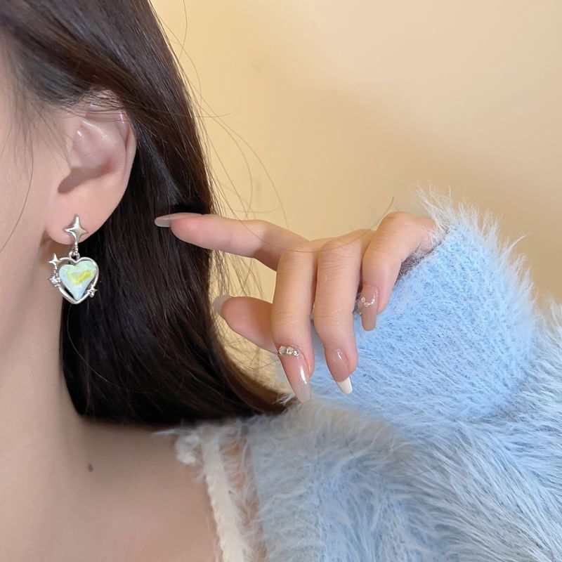 / Earring Heart Drop Star Clip On