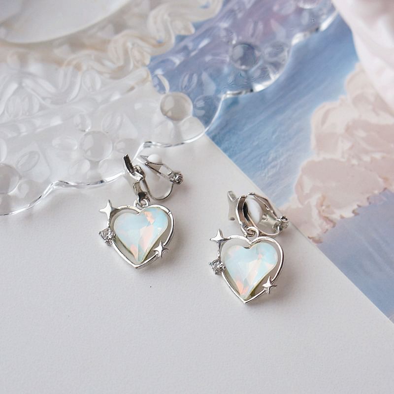 / Earring Heart Drop Star Clip On