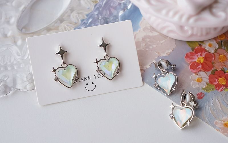 / Earring Heart Drop Star Clip On