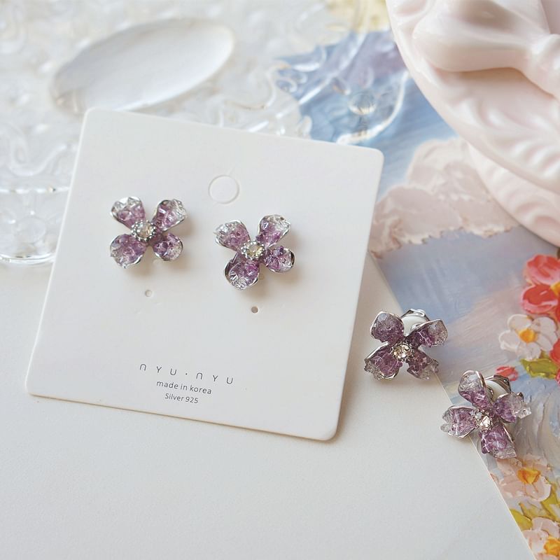 Rhinestone On / Earring Clip Stud Flower