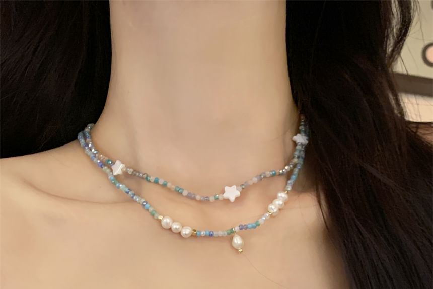 Star Faux Beaded Necklace / Pearl