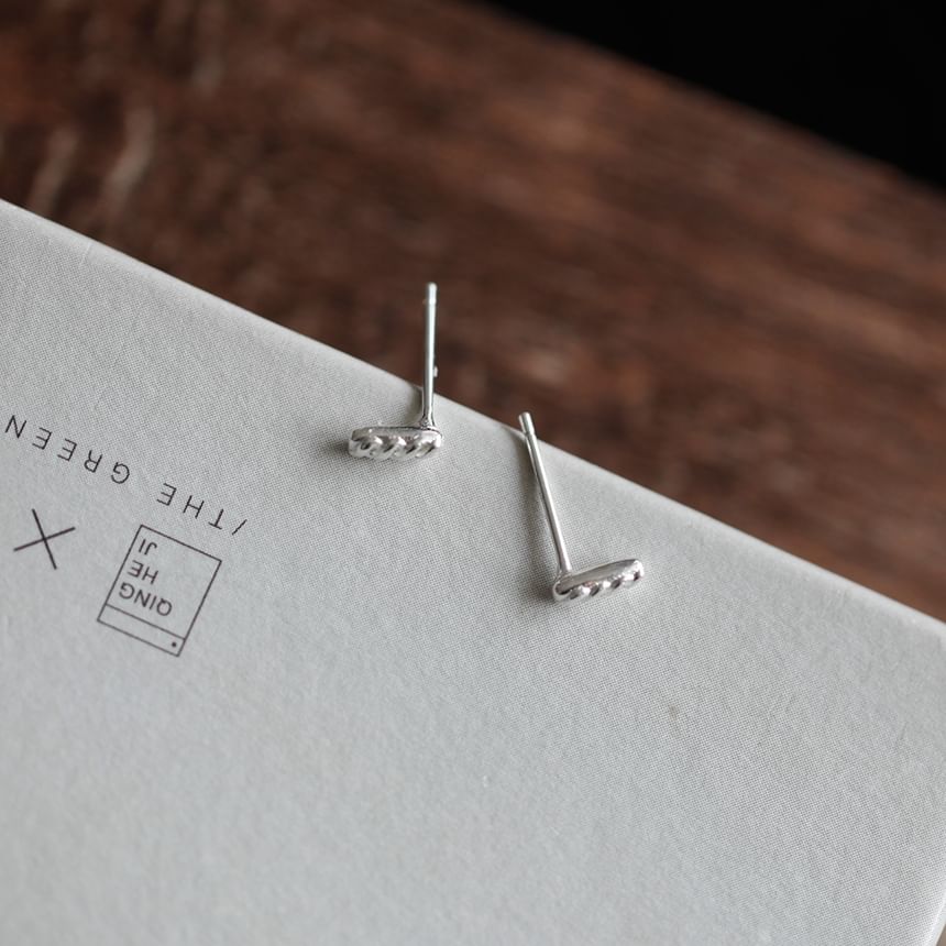 Earring Stud Sterling Baguette Silver