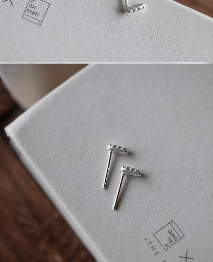 Earring Stud Sterling Baguette Silver