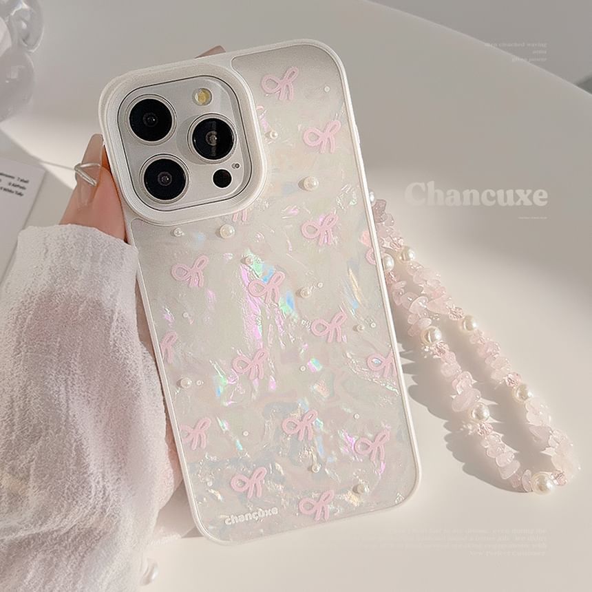 Faux Strap Bow Phone Set Pearl / Decoration Case Adhesive