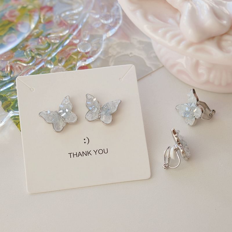 Stud Crystal Ear Faux Butterfly Earring Clip-On /