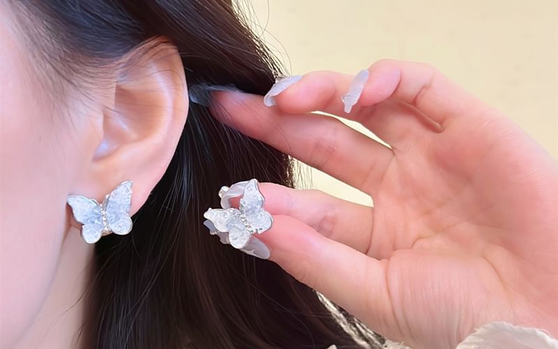 Stud Crystal Ear Faux Butterfly Earring Clip-On /