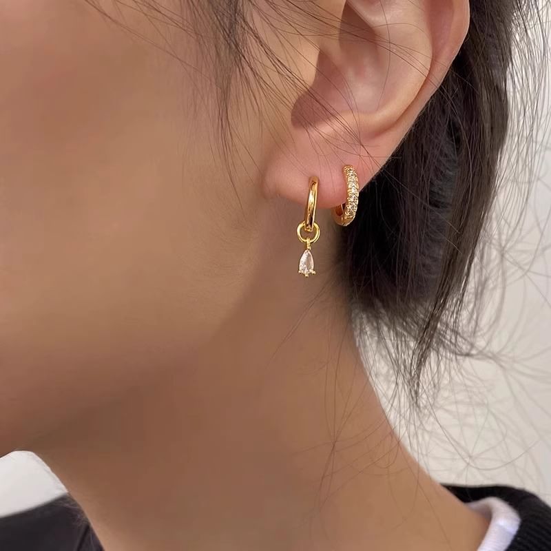 Drop Alloy + Rhinestone Earring 3: of Huggie Set